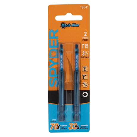 Spyder 19641 Mach-Blue T15 x 3-1/2" Impact Rated Driver Bit (2 Pack)