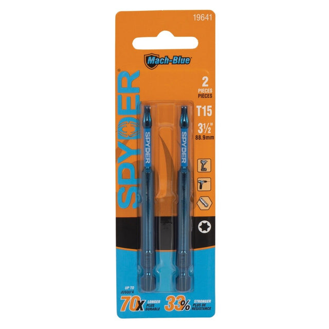 Spyder 19641 Mach-Blue T15 x 3-1/2" Impact Rated Driver Bit (2 Pack)