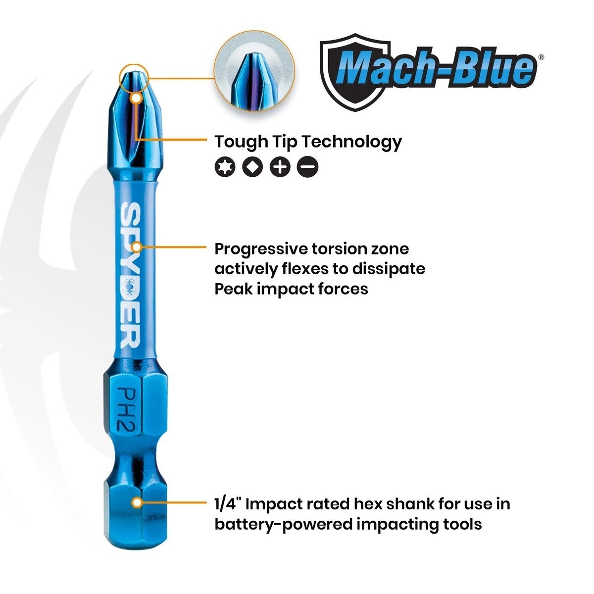 Spyder 19642 T20 x 3-1/2" Mach-Blue Impact Rated Torx Driver Bit (2 Pack) - 3