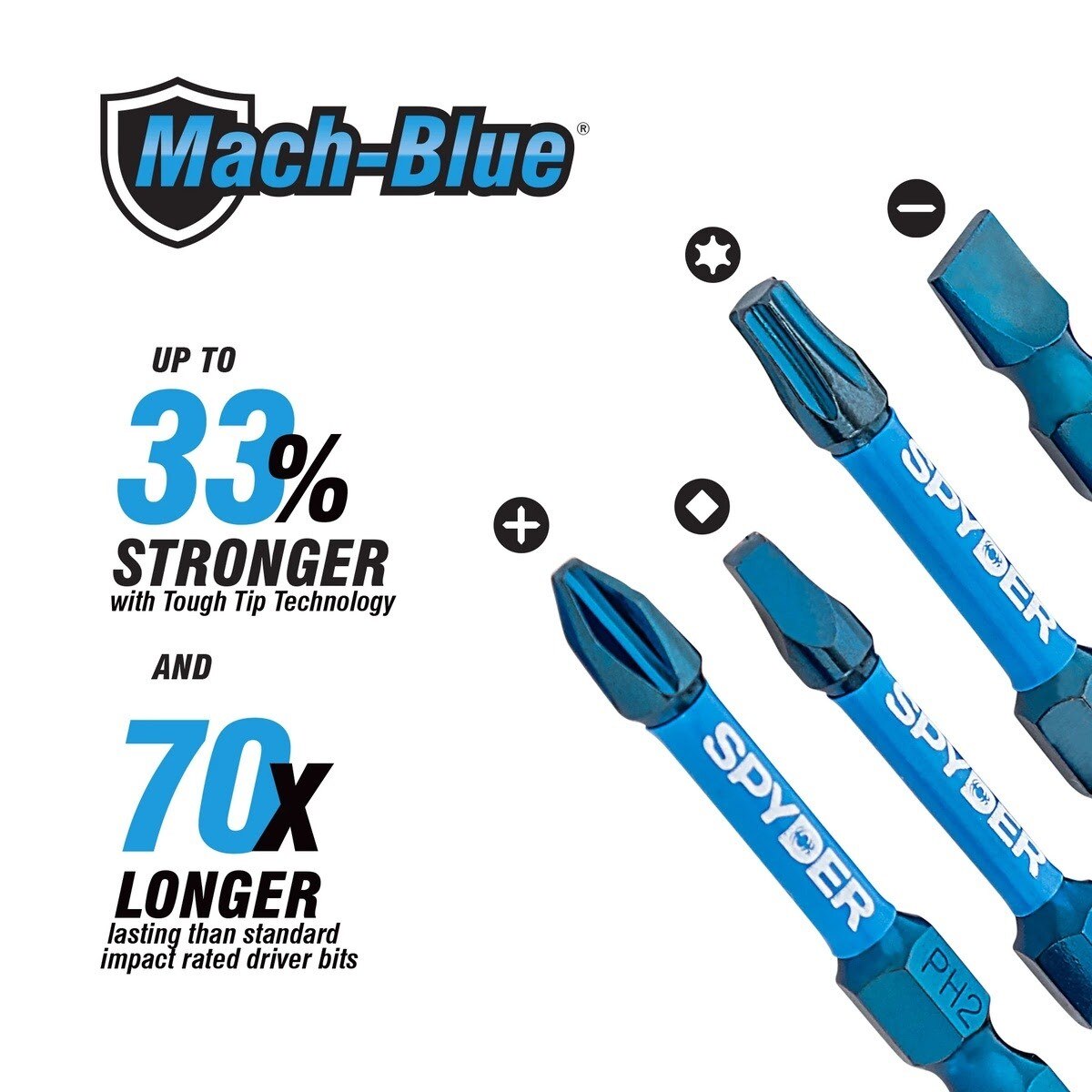Spyder 19642 T20 x 3-1/2" Mach-Blue Impact Rated Torx Driver Bit (2 Pack) - 4