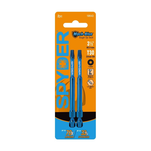 Spyder 19643 T30 x 3-1/2" Mach-Blue Impact Rated Driver Bit (2 Pack)