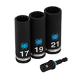 Spyder 19963 1/2 in Drive Metric Deep Universal Spline Impact Socket Set with Adapter 17mm 19mm 21mm (4 Piece)