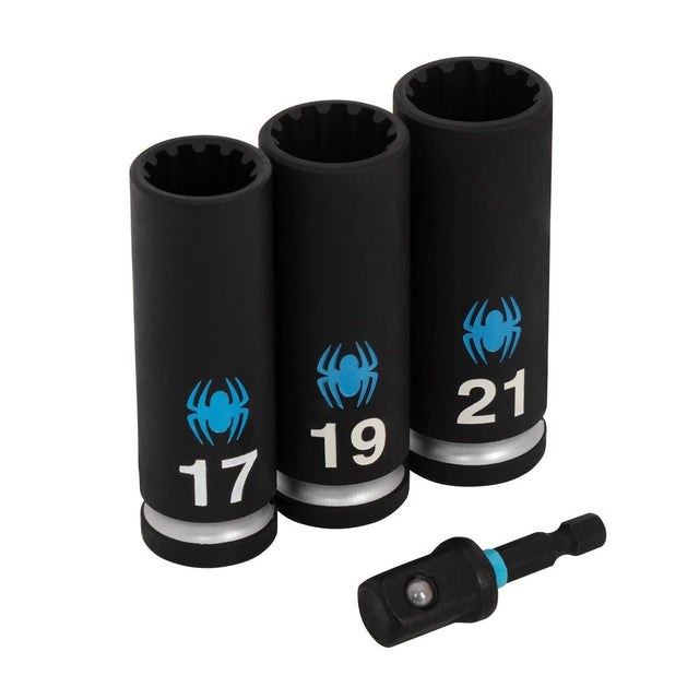 Spyder 19963 1/2 in Drive Metric Deep Universal Spline Impact Socket Set with Adapter 17mm 19mm 21mm (4 Piece)