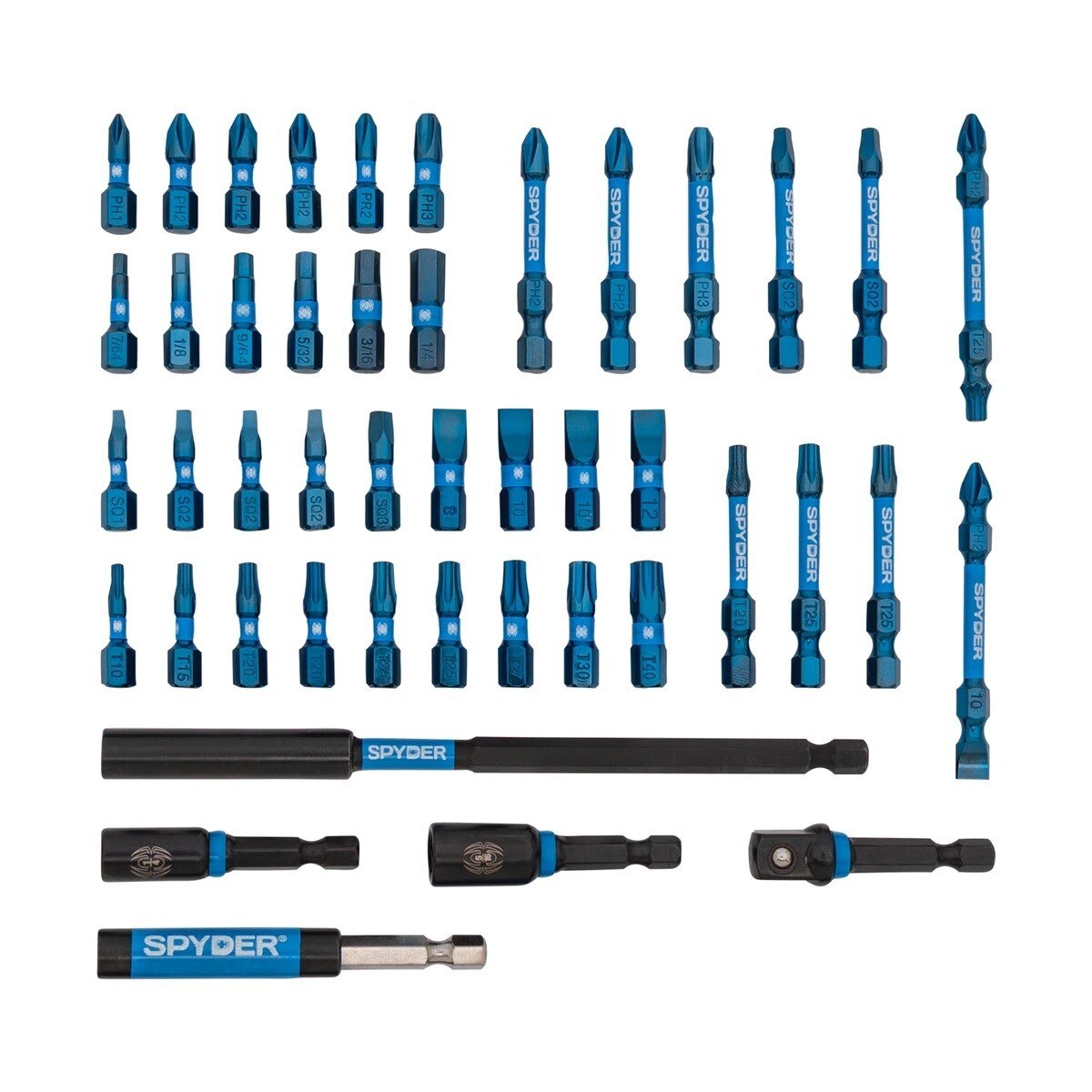 Spyder 19966 Mach-Blue Impact Rated Drive Bit Set with 1/4" Hex Shank (45-Piece Set) - 3