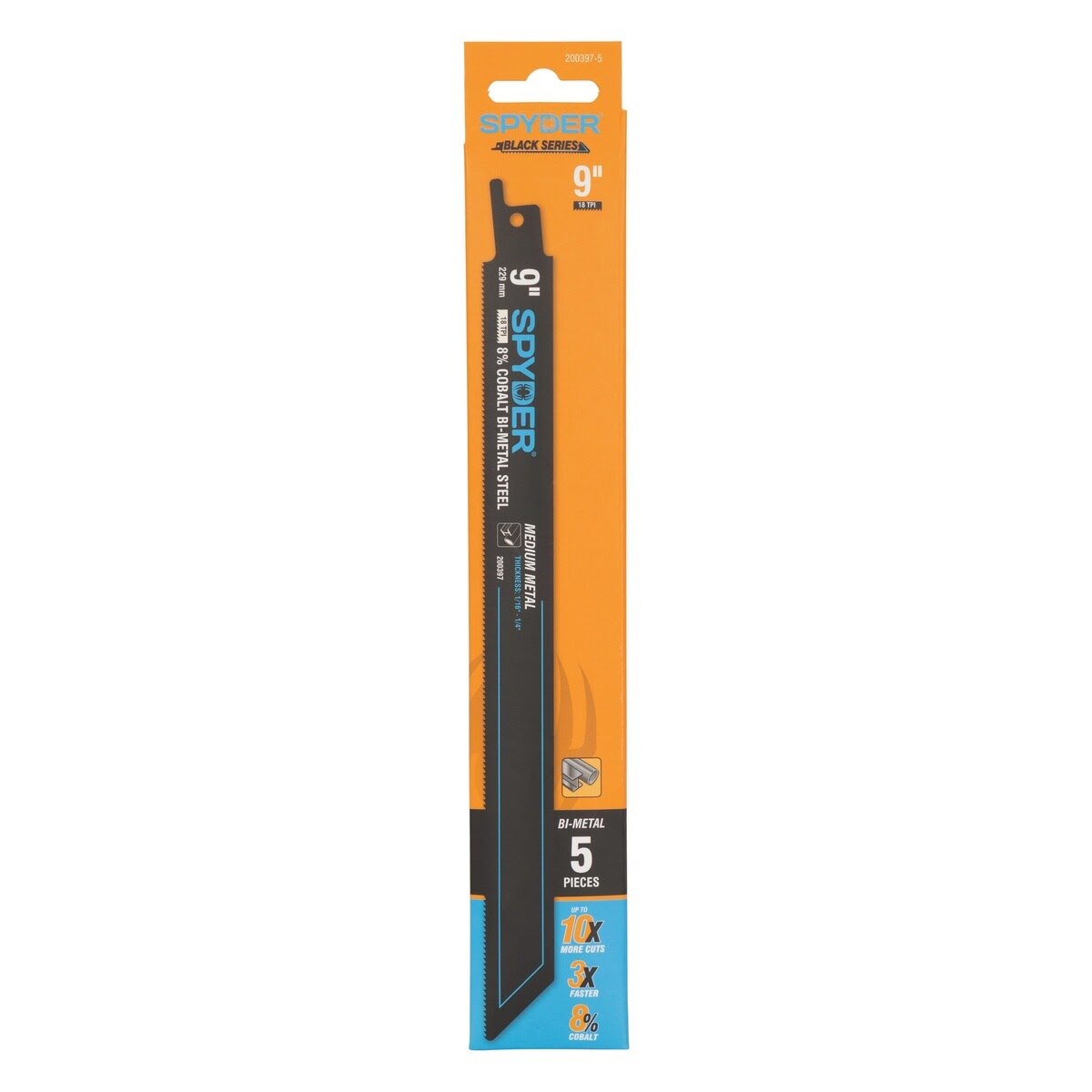 Spyder 200397-5 9" 18 TPI Black Series Bi Metal Reciprocating Saw Blade with 8 Percent Cobalt for Metal Cutting (5 Pack) - 2