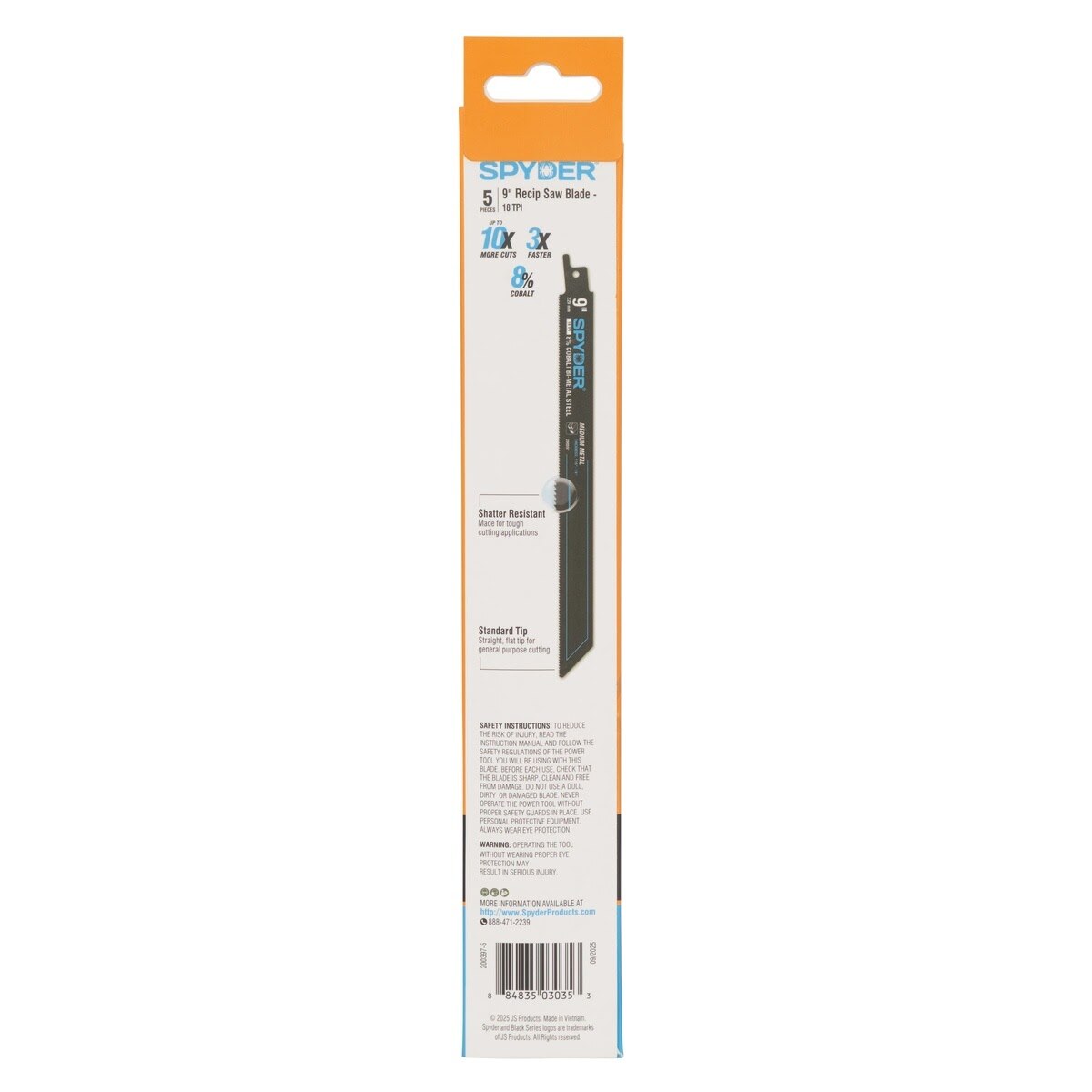 Spyder 200397-5 9" 18 TPI Black Series Bi Metal Reciprocating Saw Blade with 8 Percent Cobalt for Metal Cutting (5 Pack) - 4