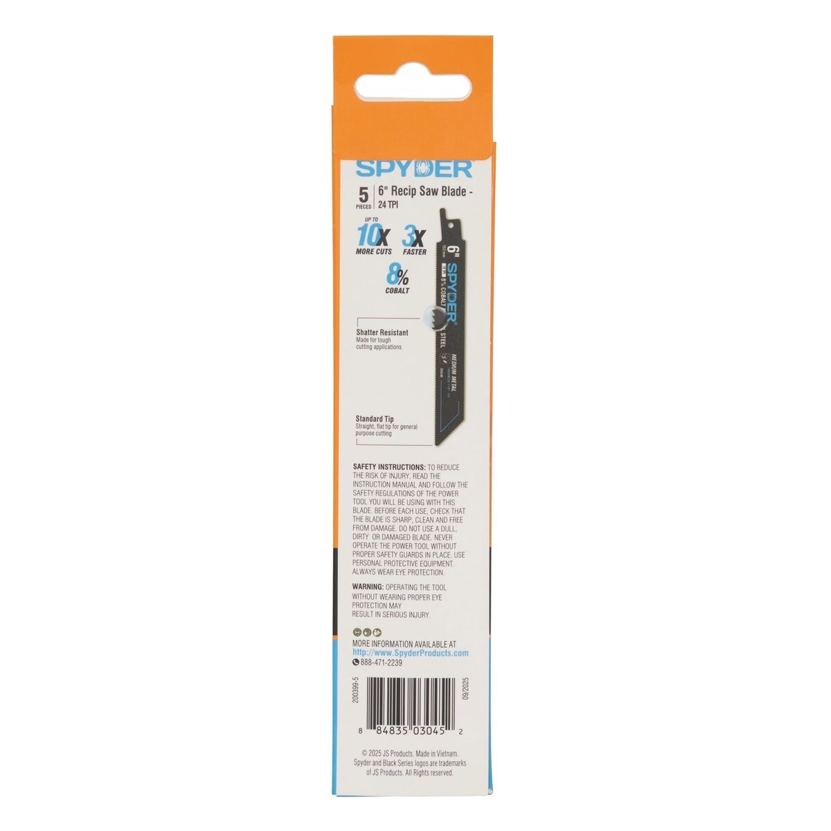 Spyder 200399-5 6" 24 TPI 8 Percent Cobalt Bi-Metal Reciprocating Saw Blades for Thin Metal (5 Pack) - 5
