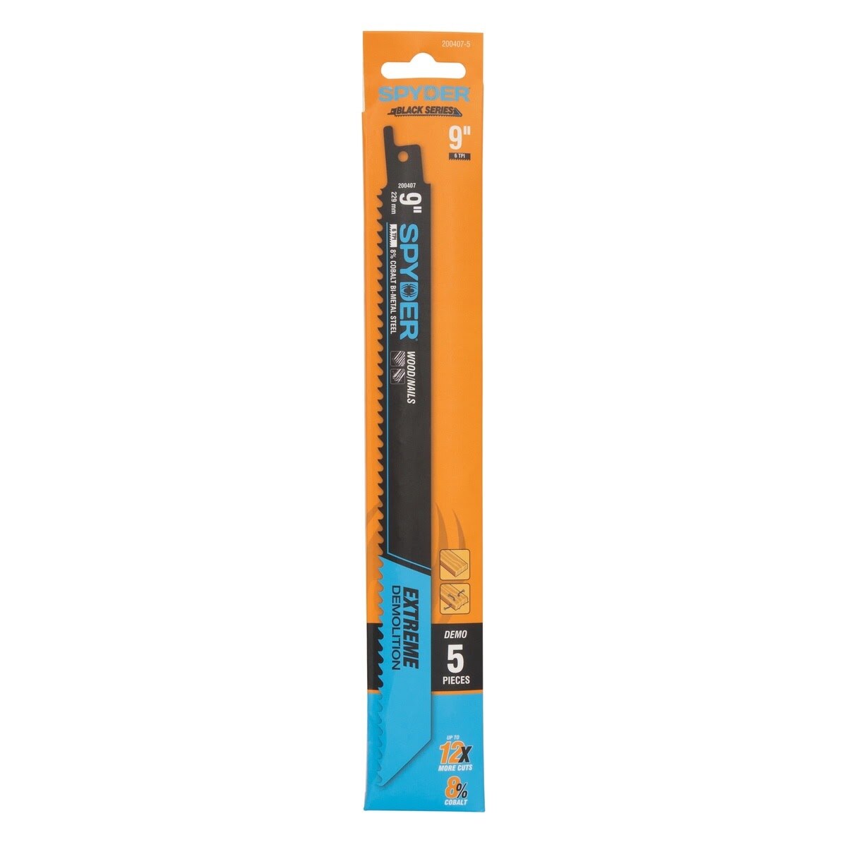 Spyder 200407-5 9 in 6 TPI Black Series Extreme Bi-Metal Demolition Reciprocating Saw Blade (5 Pack) - 3