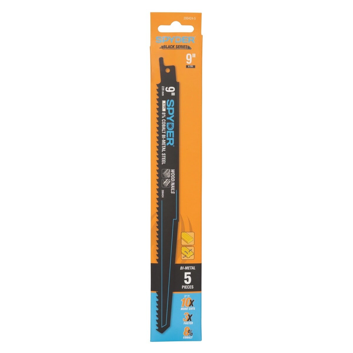Spyder 200424-5 9" 6 TPI Cobalt Bi-Metal Recip Saw Blade Wood Nails (5 Pack) - 3