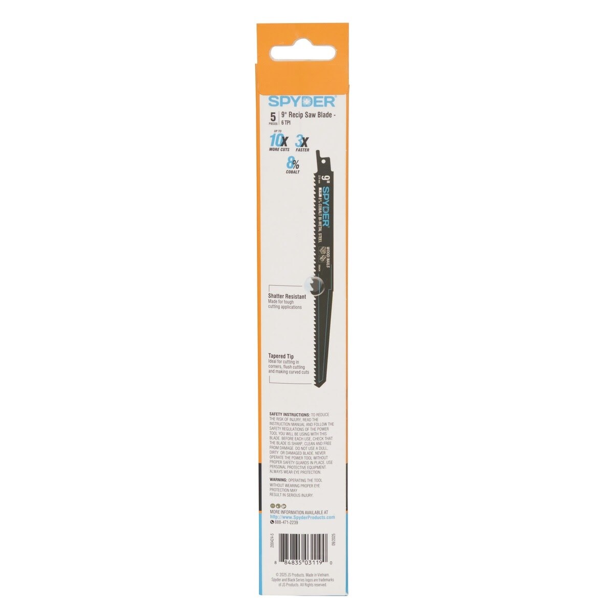 Spyder 200424-5 9" 6 TPI Cobalt Bi-Metal Recip Saw Blade Wood Nails (5 Pack) - 4