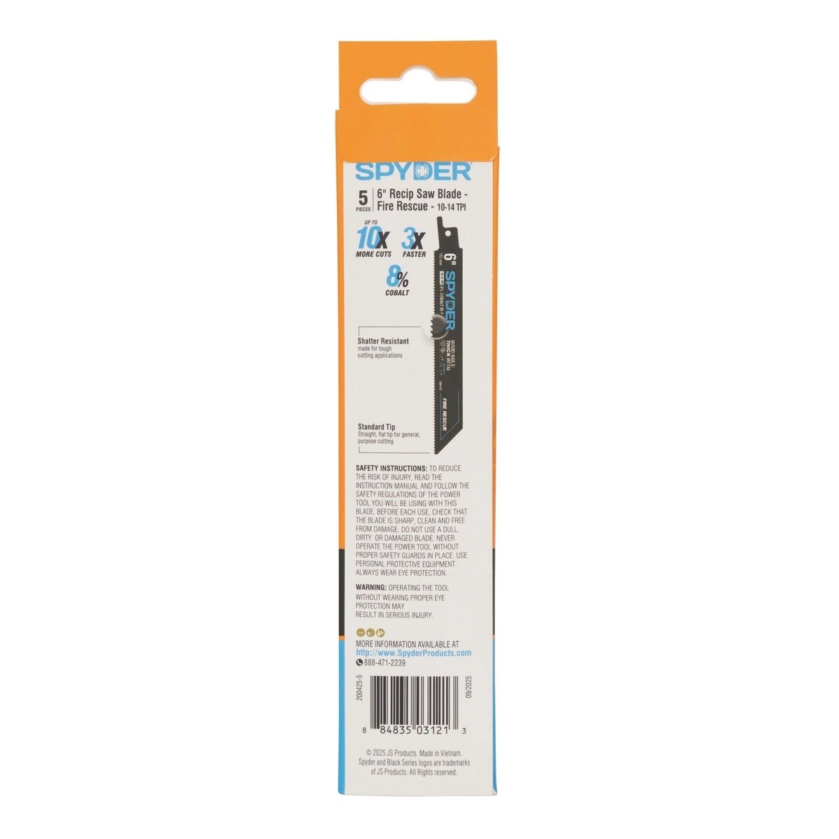 Spyder 200425-5 6" 10-14 TPI Bi-Metal Fire Rescue Reciprocating Saw Blade, Black Series (5 Pack) - 4