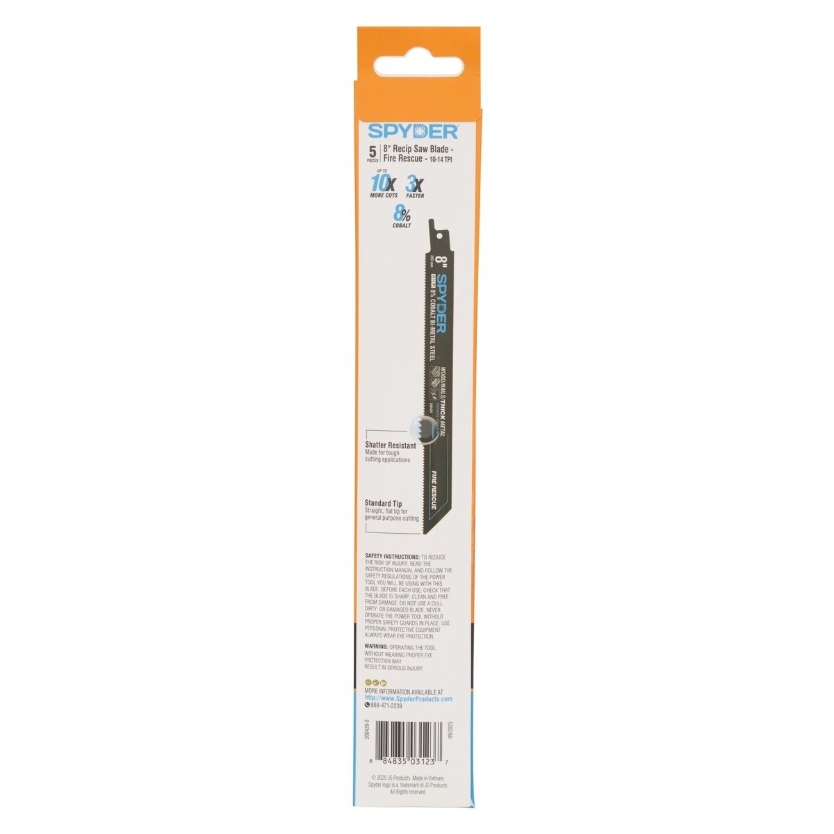 Spyder 200426-5 8 in 10-14 TPI Cobalt Bi Metal Fire Rescue Reciprocating Saw Blade (5 Pack) - 4