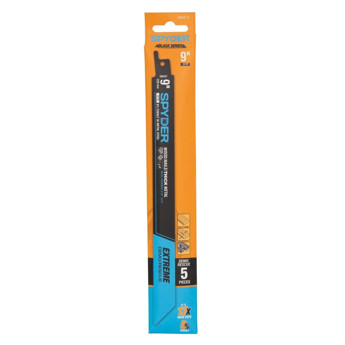 Spyder 200427-5 Black Series Extreme 9 in 10 TPI Bi-Metal Demo Rescue Recip Saw Blade (5 Pack) - 4