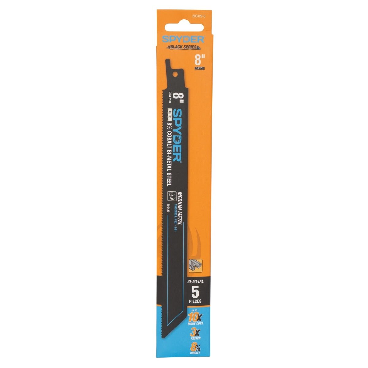 Spyder 200429-5 8" 14 TPI Black Series Bi-Metal Reciprocating Saw Blade for Metal Cutting (5 Pack) - 3