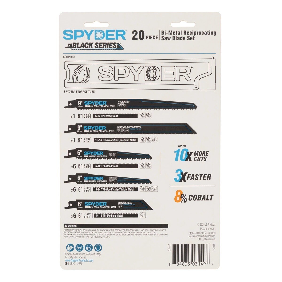 Spyder 200442 6" and 9" Black Series Bi-Metal Reciprocating Saw Blade Set with Case for Multi-Material Cutting (20 Piece) - 2