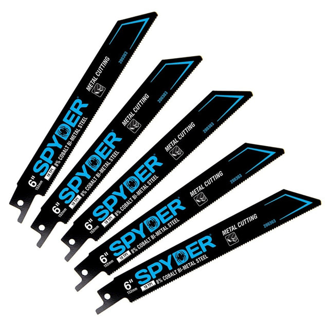 Spyder 200446-5 6" 18 TPI Bi Metal Black Series Reciprocating Saw Blades for Metal and Wood with Nails (5 Pack)