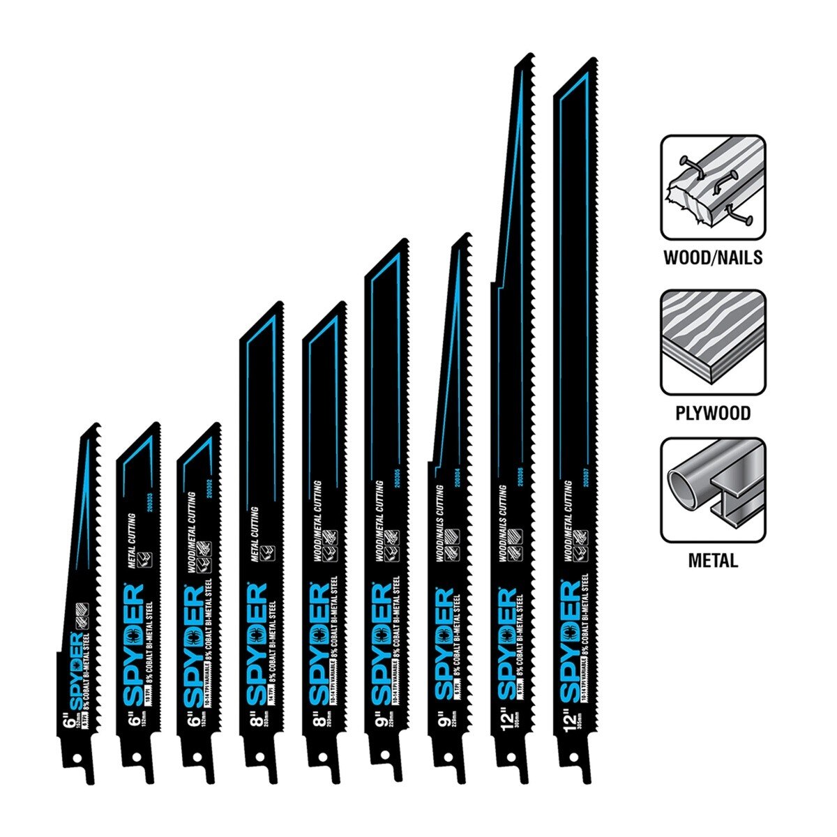 Spyder 200446-5 6" 18 TPI Bi Metal Black Series Reciprocating Saw Blades for Metal and Wood with Nails (5 Pack) - 3