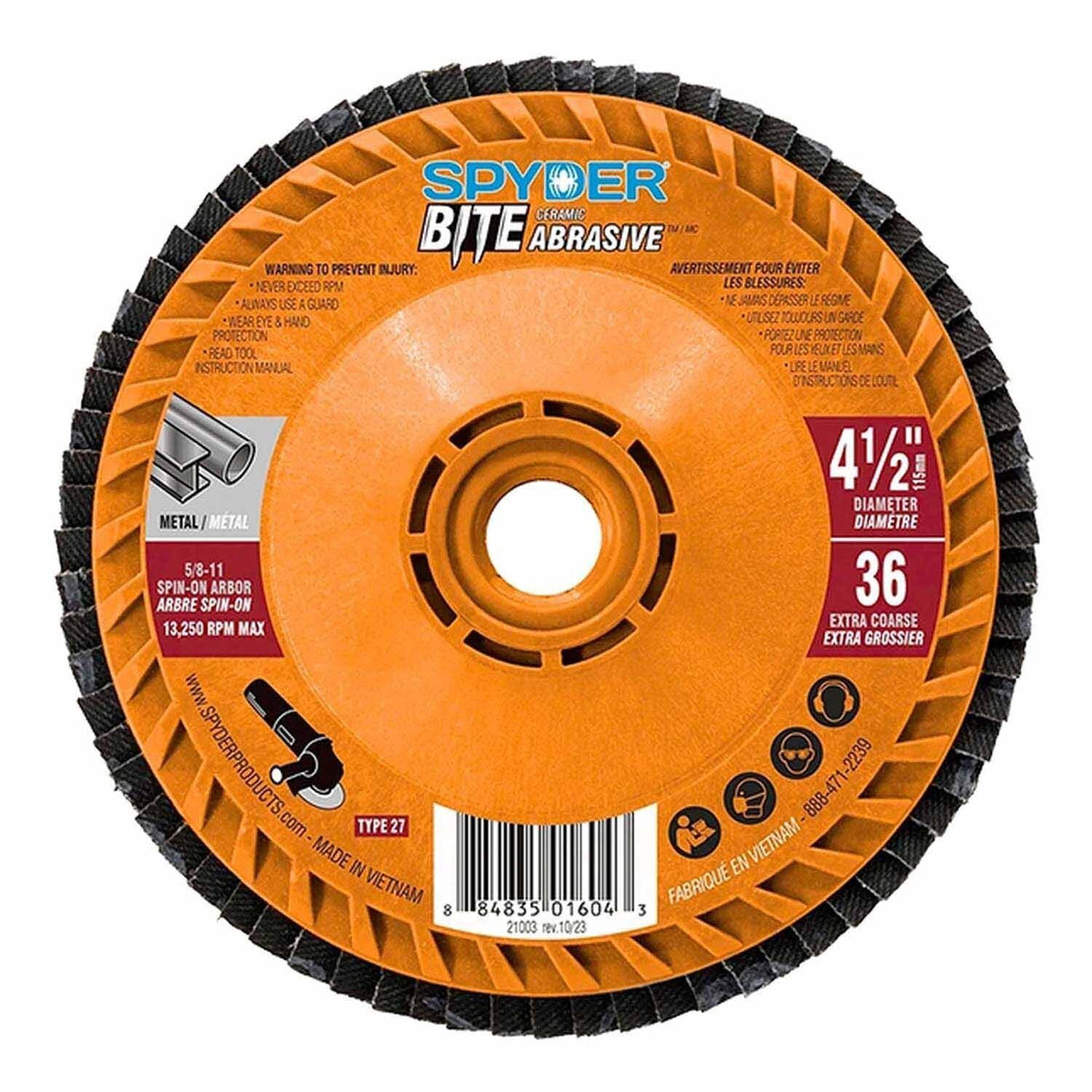 Spyder 21003 4.5-Inch Ceramic 36-Grit Flap Disc