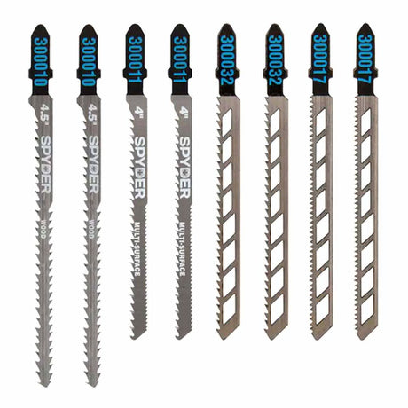 Spyder 300097 8-Piece Double-Sided And Skeleton T-Shank High-Carbon Steel Jig Saw Blade Set