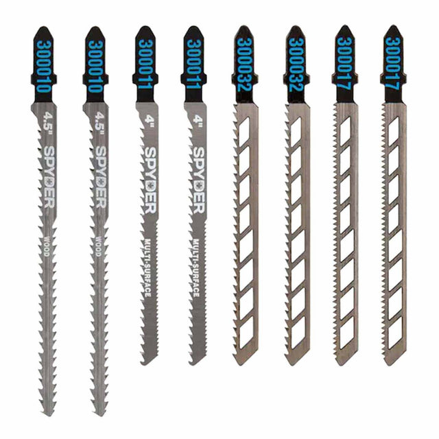 Spyder 300097 8-Piece Double-Sided And Skeleton T-Shank High-Carbon Steel Jig Saw Blade Set