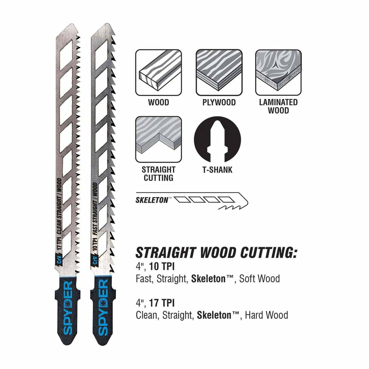 Spyder 300102 Skeleton 17-TPI T-Shank CRV Jig Saw Blades (2-Pack) - 2