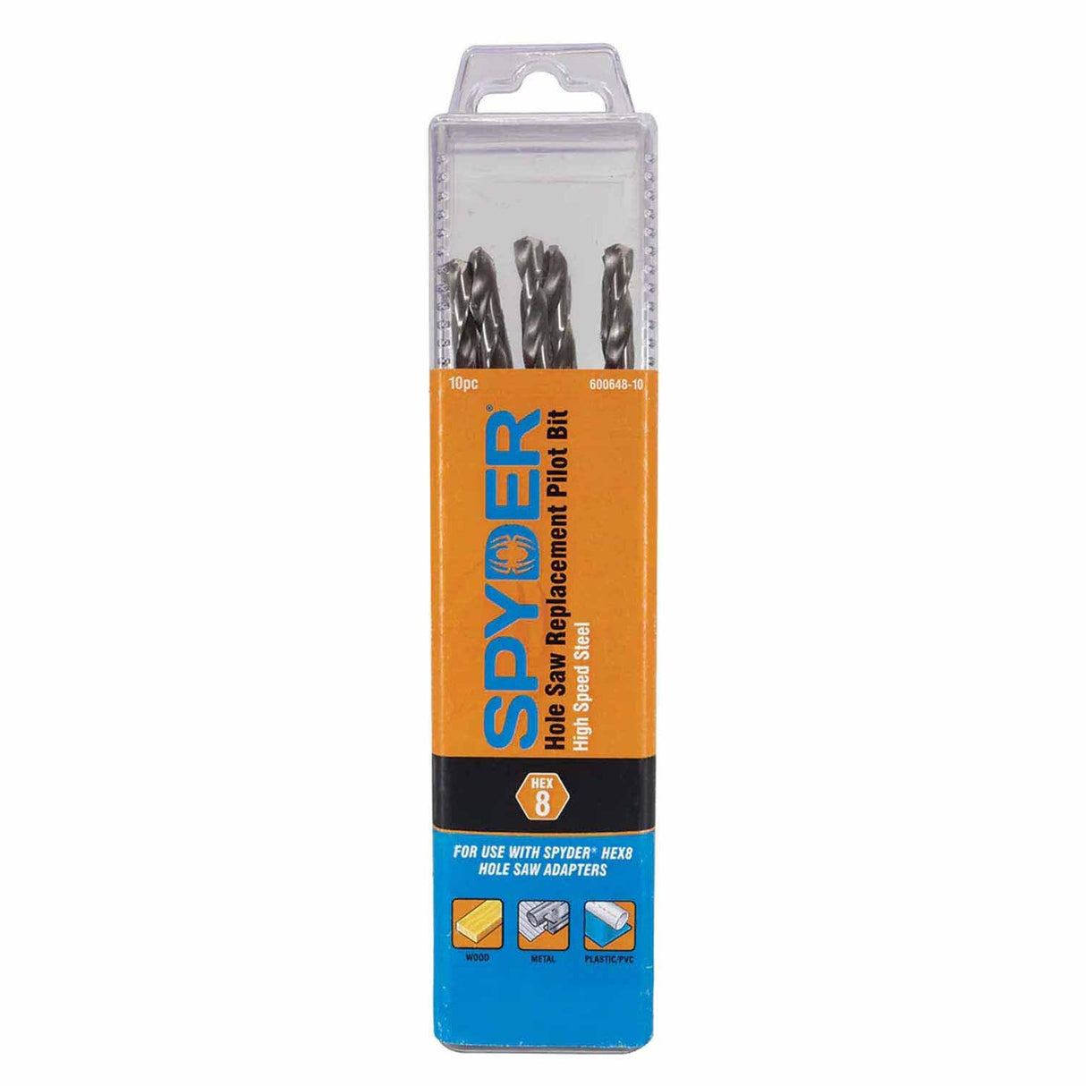Spyder 600648-10 Hex8 3/8-Inch HSS Quick Change Hole Saw Arbor Pilot Bit (10-Pack) - 3