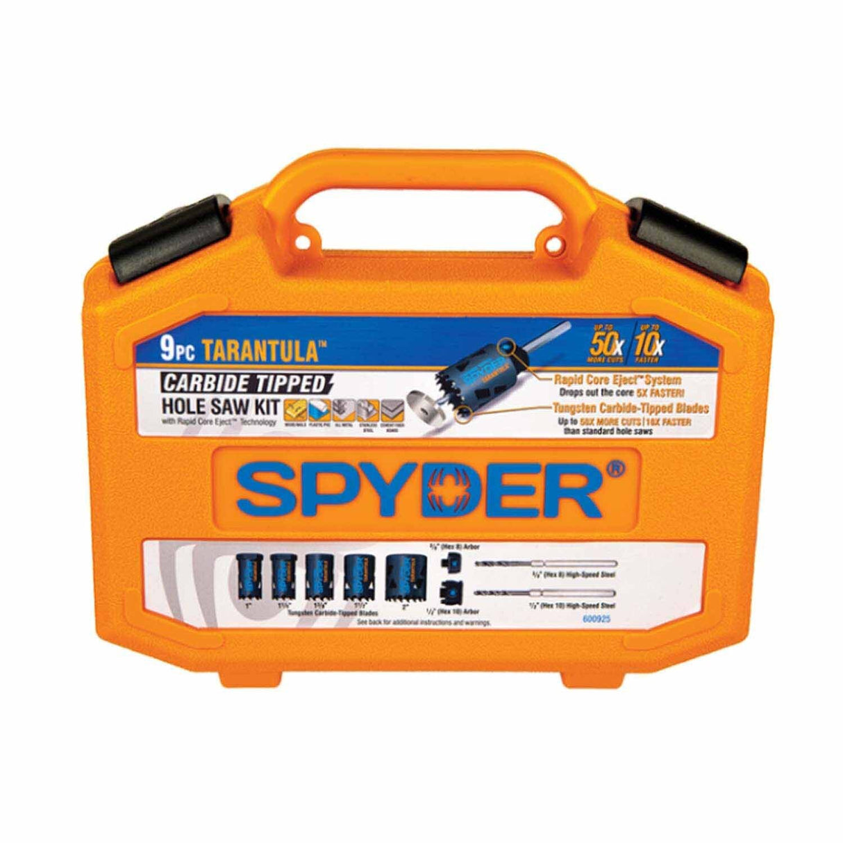 Spyder 600925 9-Piece Carbide Tipped Metal/Wood Cutting RCE Hole Saw Kit (1, 1-1/8, 1-3/8, 1-1/2, 2-Inch)