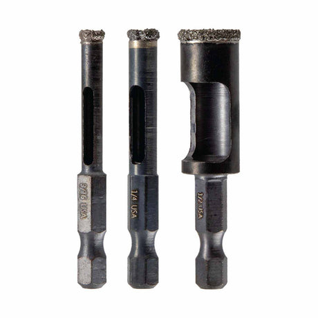 Spyder 600950 3-Piece Diamond Edge Hole Saw Bit Set (3/16, 1/4, 1/2-Inch)