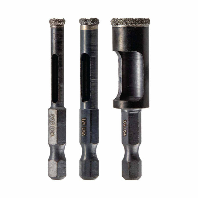 Spyder 600950 3-Piece Diamond Edge Hole Saw Bit Set (3/16, 1/4, 1/2-Inch)