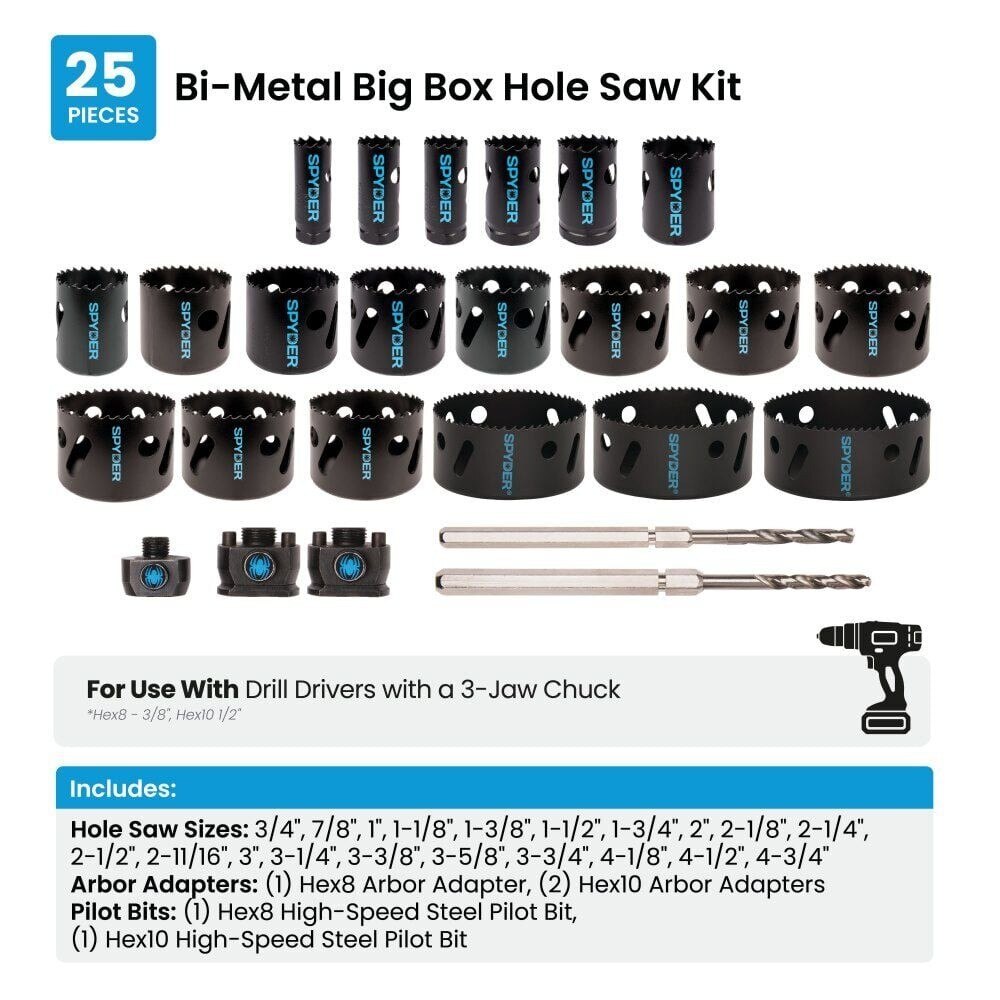 Spyder 601015 Bi-Metal Master General Purpose Holesaw Kit (25 Piece Kit) - 6