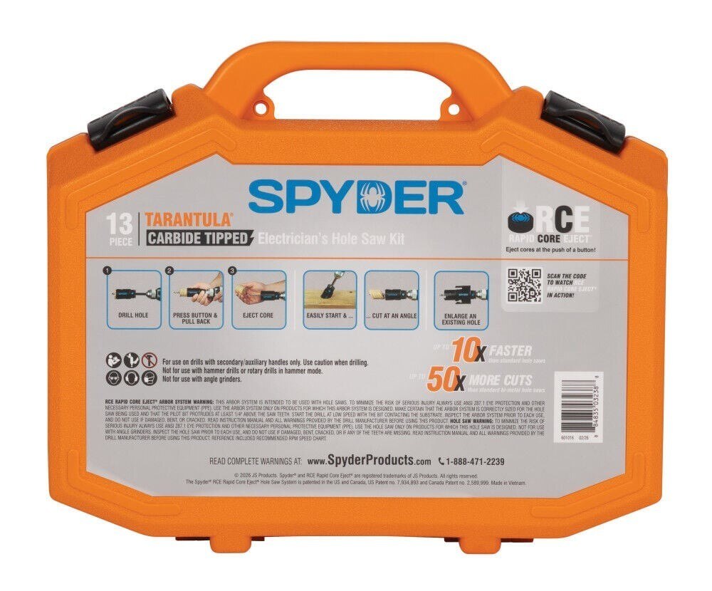 Spyder 601016 Tarantula Electricians Hole Saw Kit for Electrical Rough In (13 Piece Kit) - 7