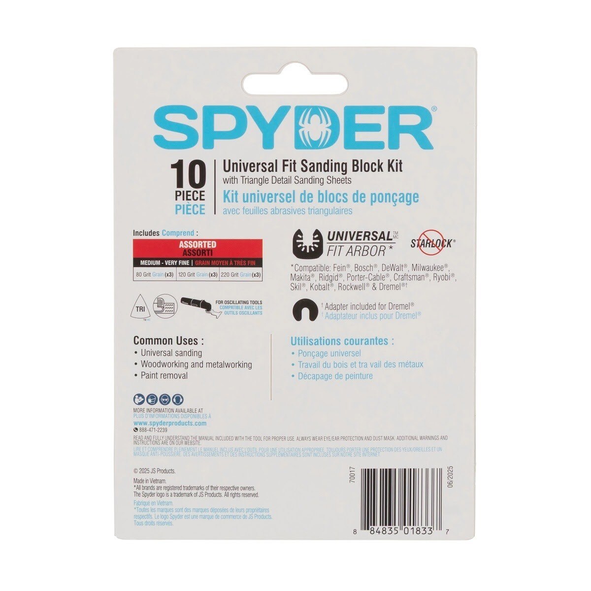Spyder 70017 3 in Universal Fit Detail Sanding Block Kit with Triangle Sheets (10 Piece) - 4