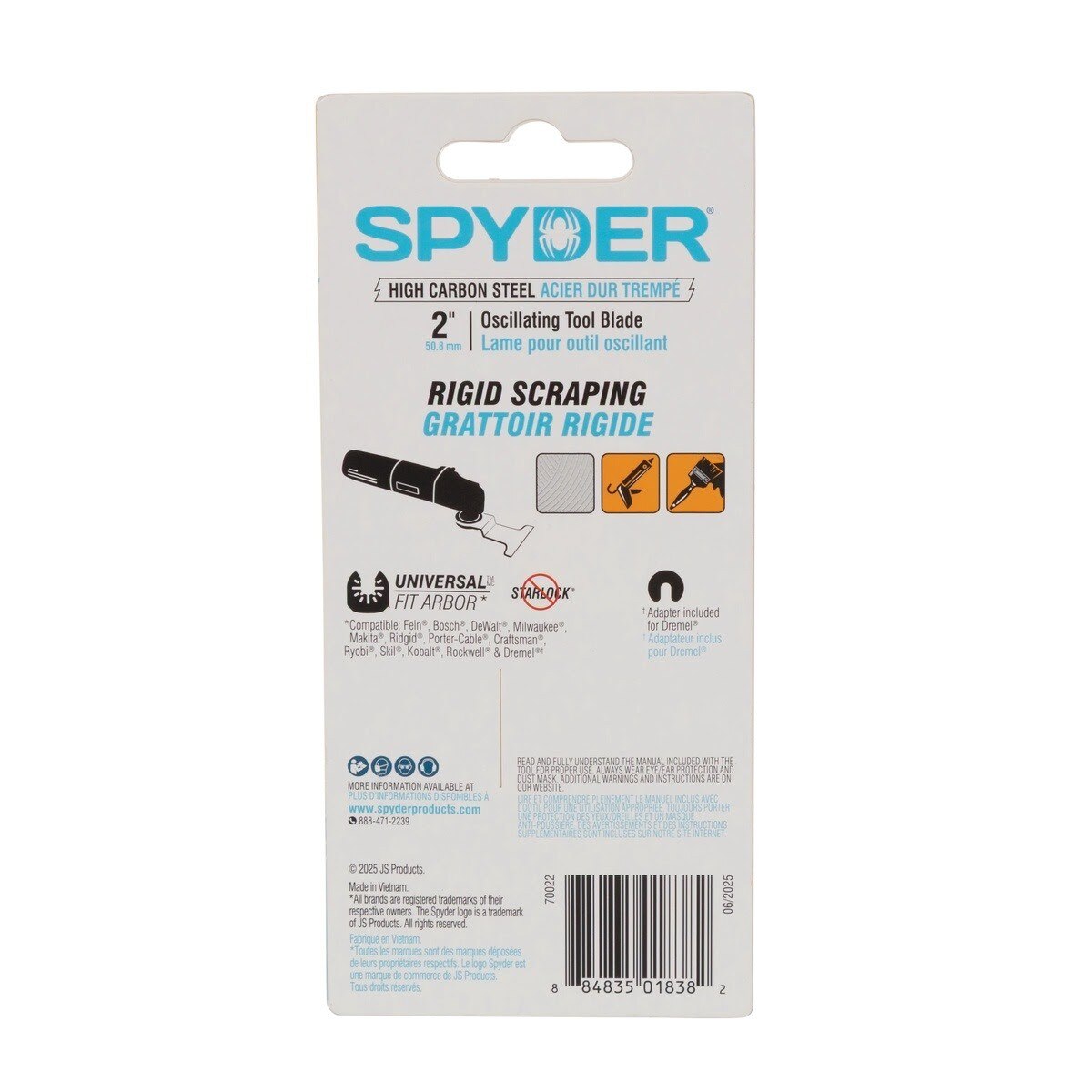 Spyder 70022 2 in High Carbon Steel Oscillating Tool Rigid Scraper Blade with Dremel Adapter - 3