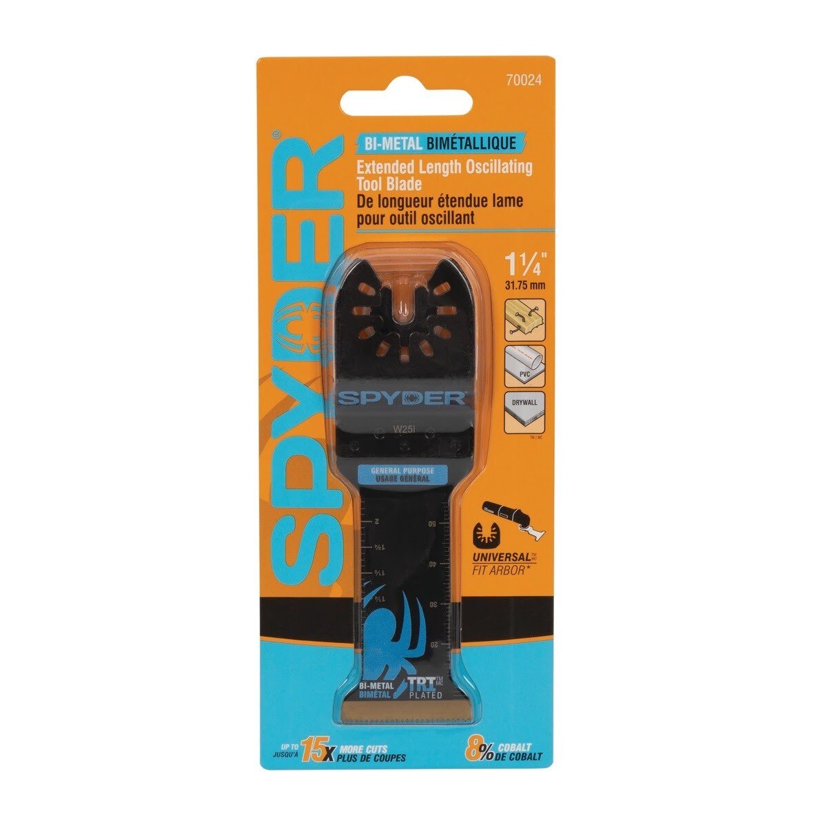 Spyder 70024 1-1/4" Extended Reach Bi-Metal General Purpose Oscillating Tool Blade with Dremel Adapter - 2