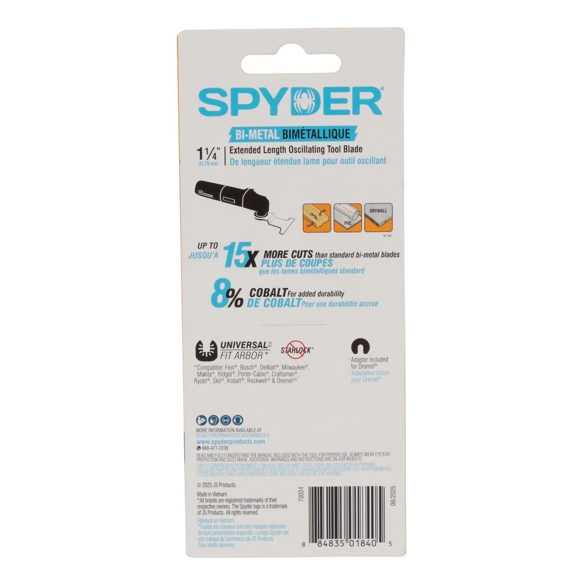 Spyder 70024 1-1/4" Extended Reach Bi-Metal General Purpose Oscillating Tool Blade with Dremel Adapter - 3