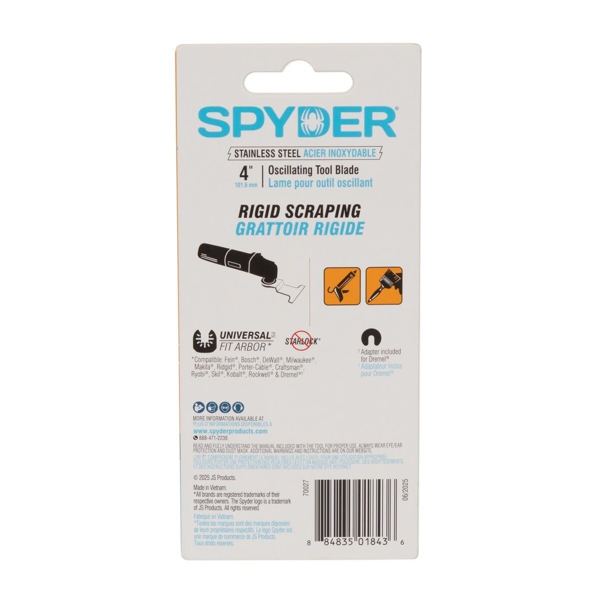 Spyder 70027 4 in Long Blade Rigid Oscillating Tool Scraper for Sealant Removal - 3
