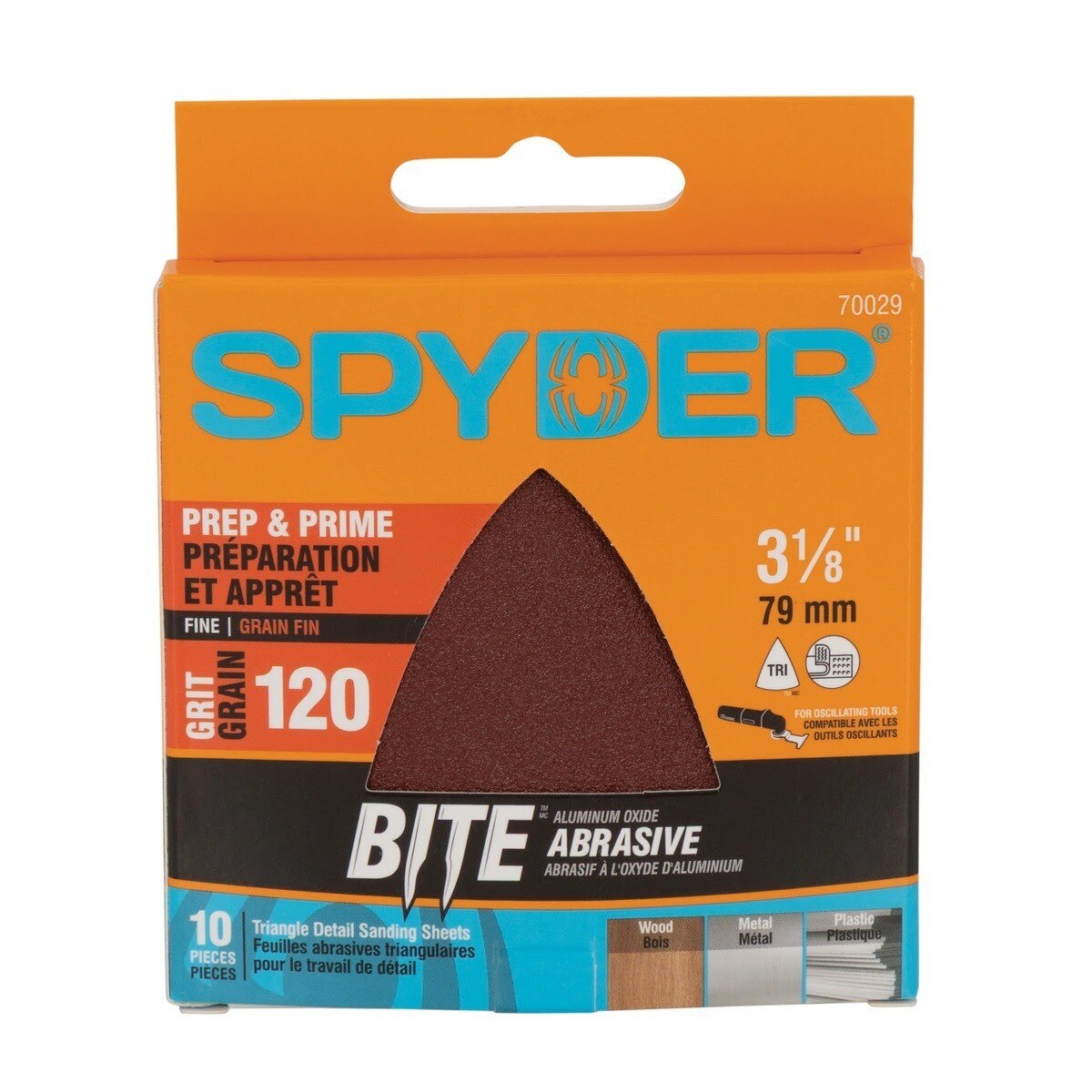 Spyder 70029 3-1/8 in 120-Grit Aluminum Oxide Triangle Detail Sanding Sheets (10 Pack)