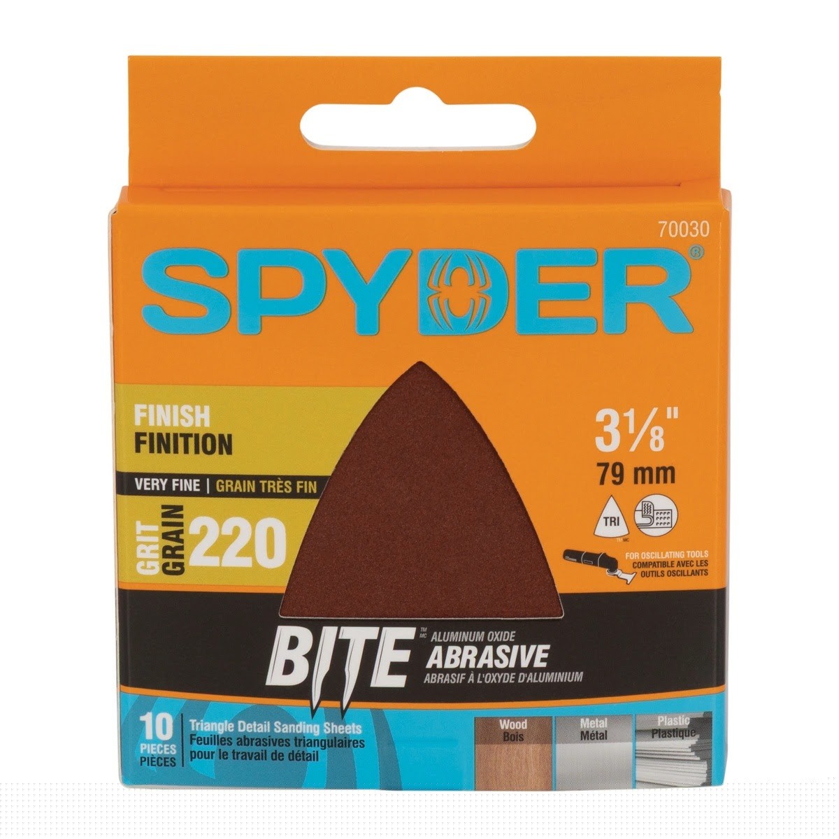 Spyder 70030 3-1/8" 220-Grit Aluminum Oxide Triangle Detail Sanding Sheets (10 Pack)