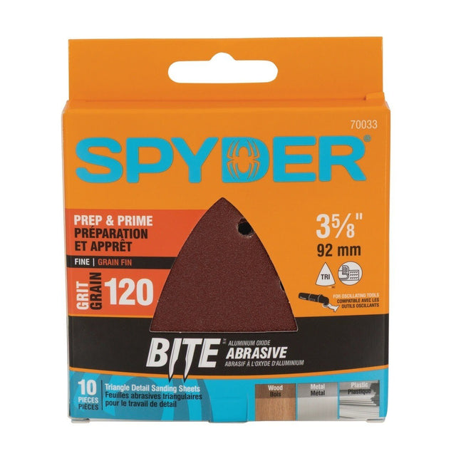 Spyder 70033 3-5/8" 120-Grit Aluminum Oxide Triangle Detail Sanding Sheets (10 Pack)