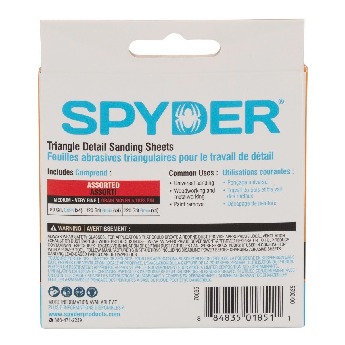 Spyder 70035 3-5/8" Aluminum Oxide Triangle Detail Sanding Sheet Set, 80-220 Grit (12 Pack) - 4