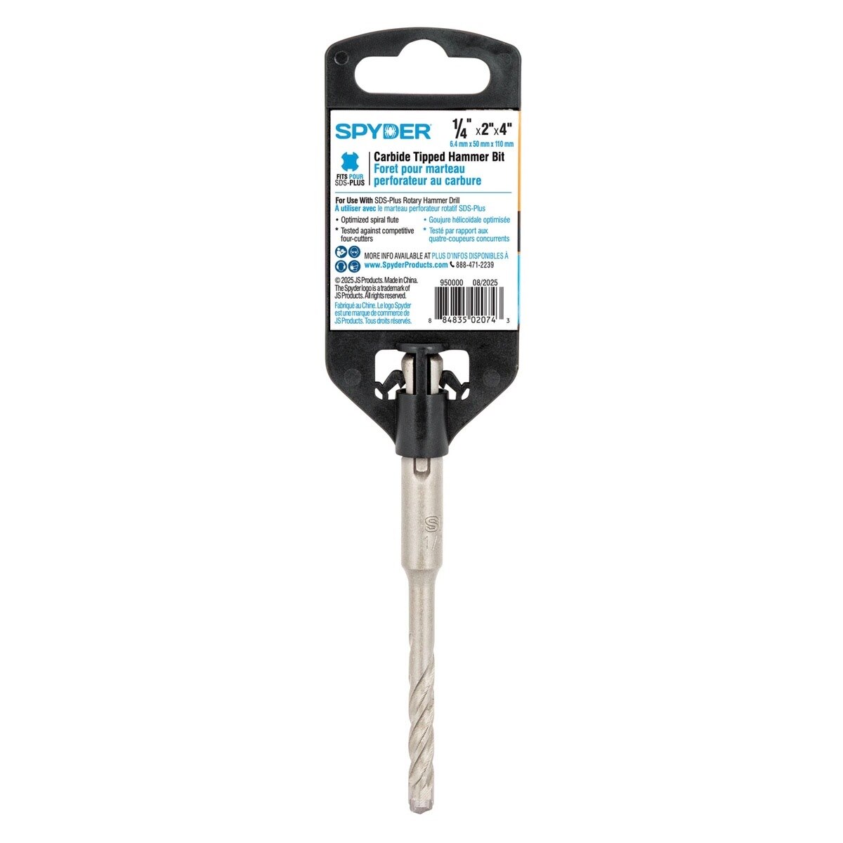 Spyder 950000 1/4 in x 4 in SDS-Plus 4-Cutter Carbide-Tipped Rotary Hammer Drill Bit - 5