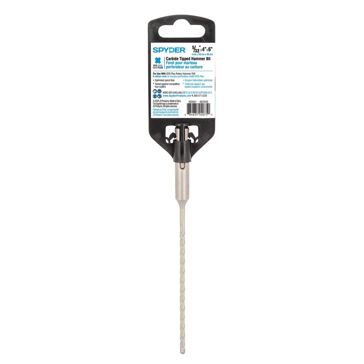 Spyder 950001 5/32" x 6" SDS-Plus 4-Cutter Carbide-Tipped Rotary Hammer Drill Bit for Concrete and Rebar - 4