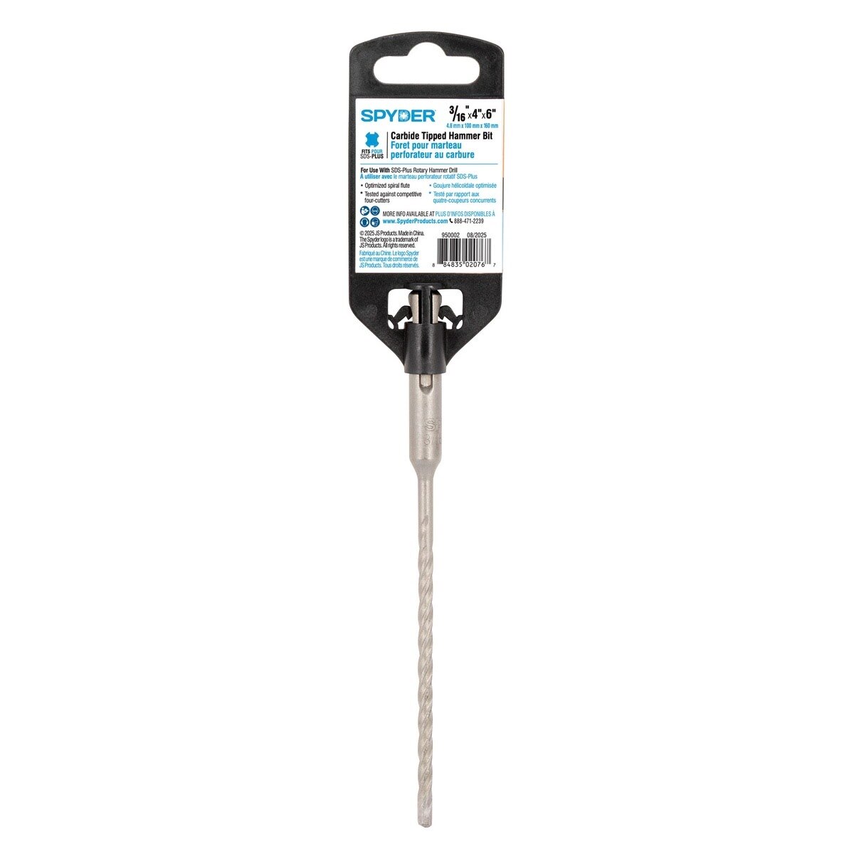 Spyder 950002 3/16" x 6" SDS-Plus 4-Cutter Carbide-Tipped Rotary Hammer Drill Bit - 5
