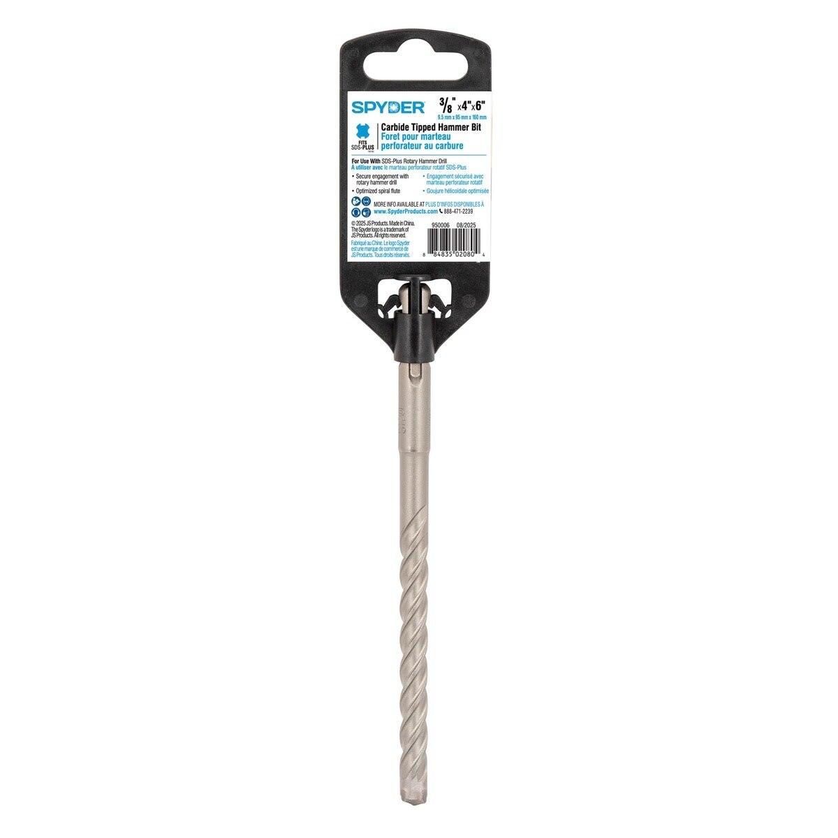 Spyder 950006 3/8 in x 6 in SDS-Plus 4-Cutter Carbide-Tipped Rotary Hammer Drill Bit - 5