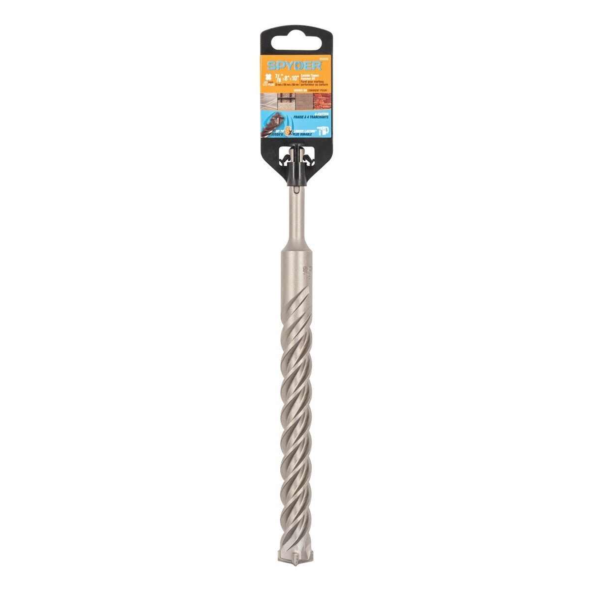 Spyder 950008 7/8" x 10" SDS-Plus 4-Cutter Carbide-Tipped Rotary Hammer Drill Bit - 4