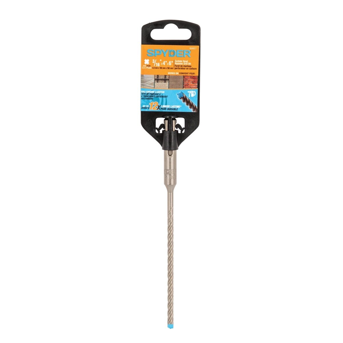 Spyder 950027 3/16" x 6" SDS-Plus 4-Cutter Full-Carbide Rotary Hammer Drill Bit - 4