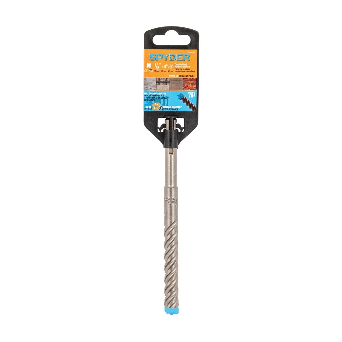 Spyder 950030 1/2 in x 4 in x 6 in SDS-Plus 4-Cutter Full-Carbide Rotary Hammer Drill Bit - 4