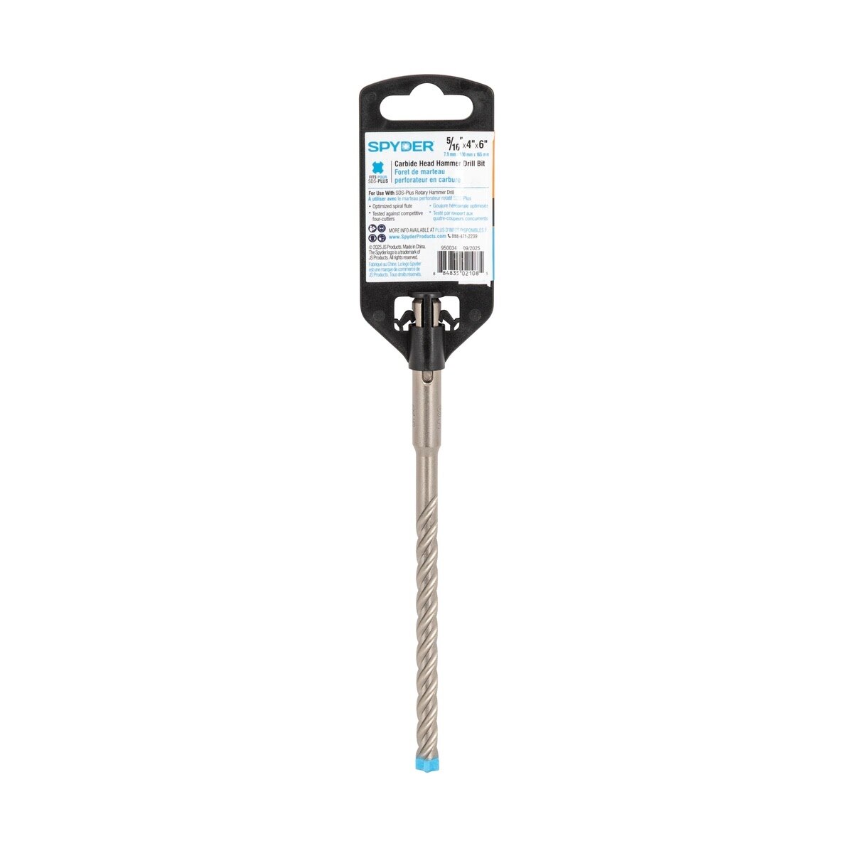 Spyder 950034 5/16 in x 6 in SDS-Plus Full-Carbide 4-Cutter Rotary Hammer Drill Bit - 5