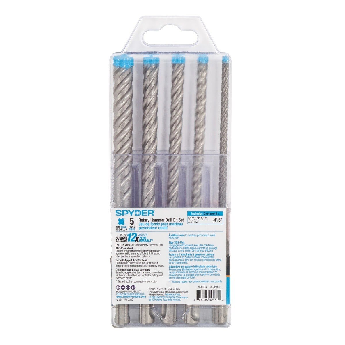 Spyder 950036 SDS-Plus 4-Cutter Full-Carbide Rotary Hammer Drill Bit Set 6" (5 Piece Set) - 4