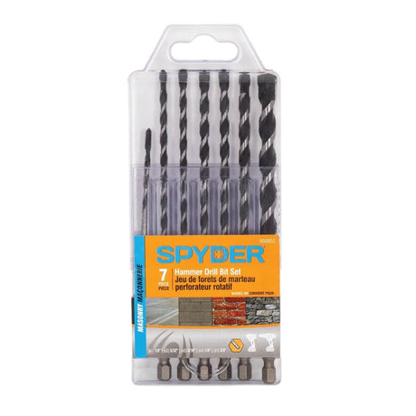 Spyder 950052 Impact Shank Masonry Hammer Drill Bit Set with 1/4 in Hex Shank (7 Piece)